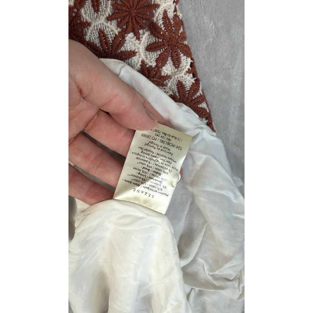Sezane Reneka Dress Brown White Midi Long Minimalist Caramel Ecru 6 Med - Picture 6 of 6